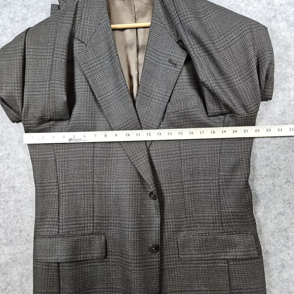 Hart Schaffner & Marx Men's Blazer Size 42L‎ (44) Pure New Wool Brown Windowpane